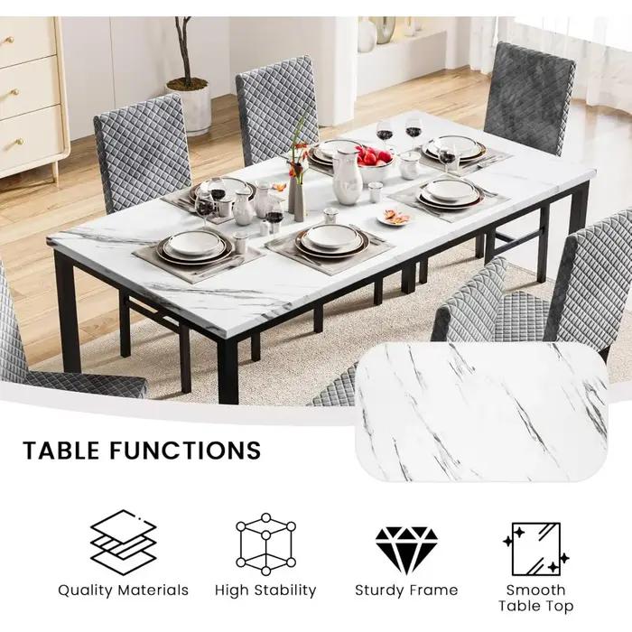 Ensemble de table à manger 7 pièces pour 6 personnes avec chaises en mousse de velours, ensemble de