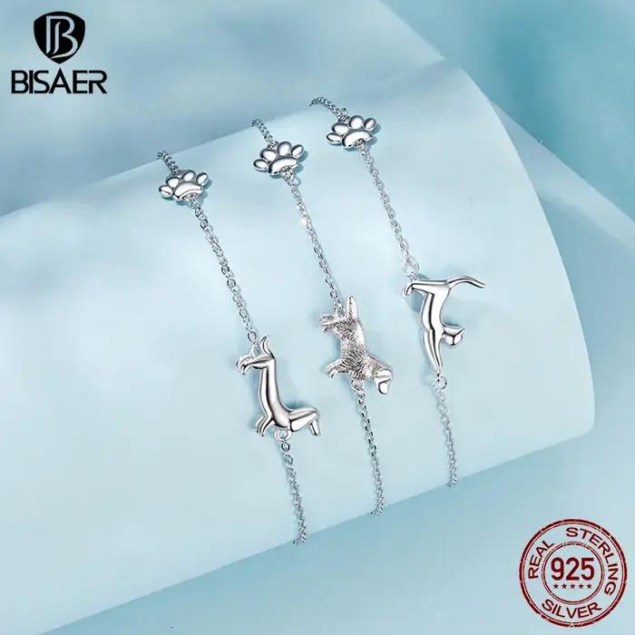 Bracelet Bisaer Teckel en argent sterling 925 plaqué platine pour femmes, cadeau pour anniversaire, engagement, mariage et autres occasions spéciales