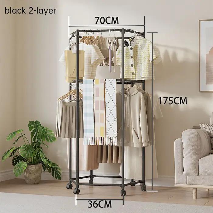 Porte-vêtements hexagonal rotatif sur roulettes