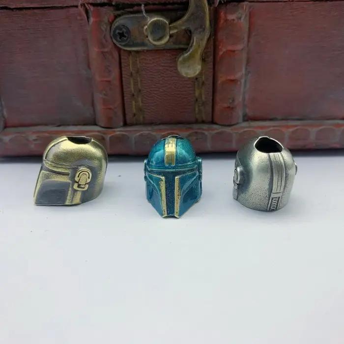 Casque Alien couteau pliant perle paracorde tissé lanière porte-clés pendentifs en laiton bricolage