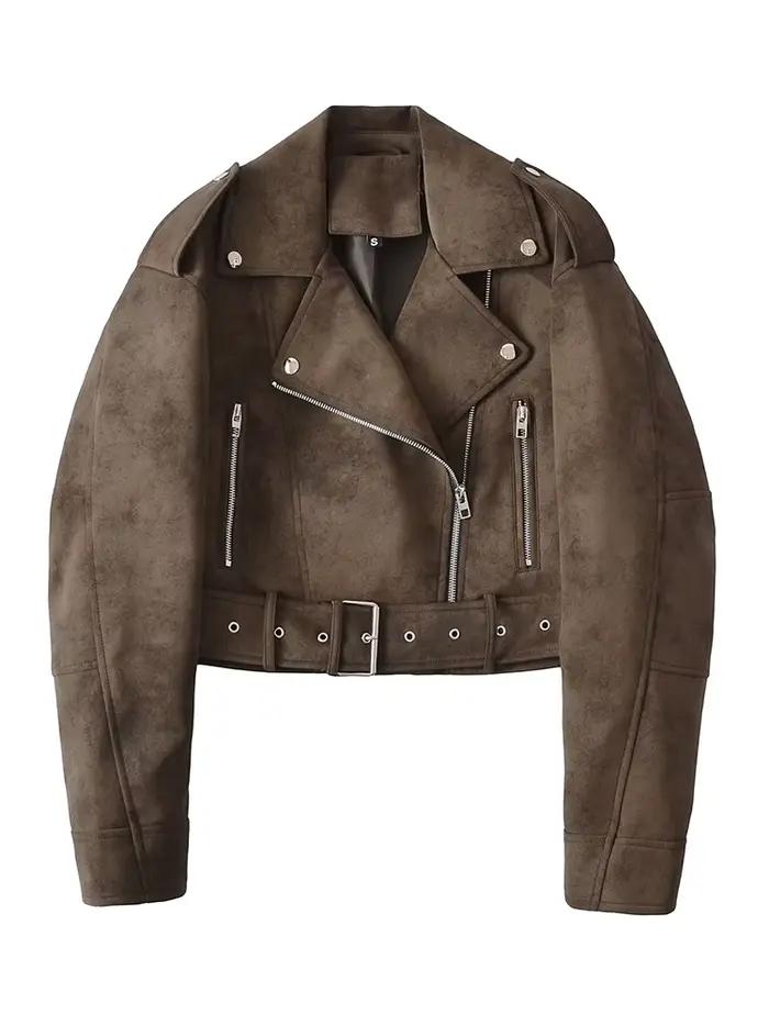 Ailegogo printemps automne femmes Vintage lâche faux cuir veste streetwear