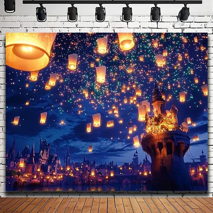 Fond de chateau de conte de fees grande tours longues nuits scenes lumineuses isle of lanterns polyester celebration fairytale background multiple occasions