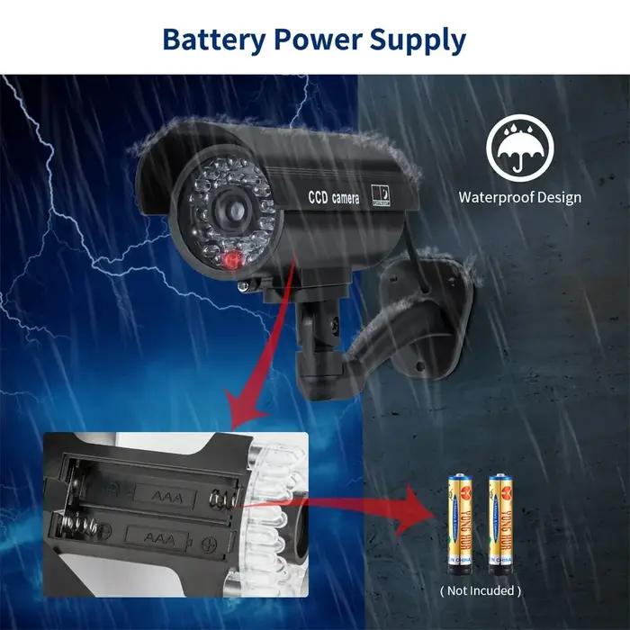 Caméra de sécurité factice avec lumière clignotante rouge LED pour extérieur intérieur résistante à la pluie rechargeable design moderne pour maison jardin magasin occasions spéciales