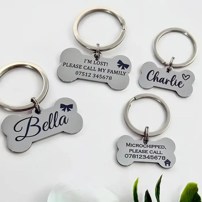 Étiquette de chien en os personnalisée : identification d'animal de compagnie gravée en acier inoxydable