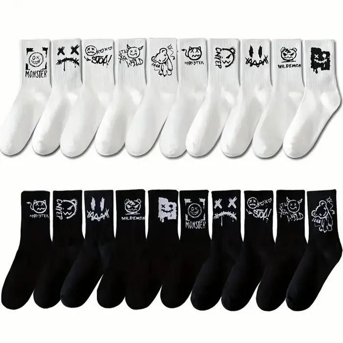 Chaussettes homme motif graffiti tricotées toutes saisons confortables respirables couple 10-20 paires