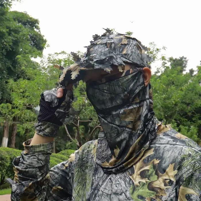 Gants chasse camouflage 3D feuillage léger anti-dérapage doigts nus pêche sports outdoor