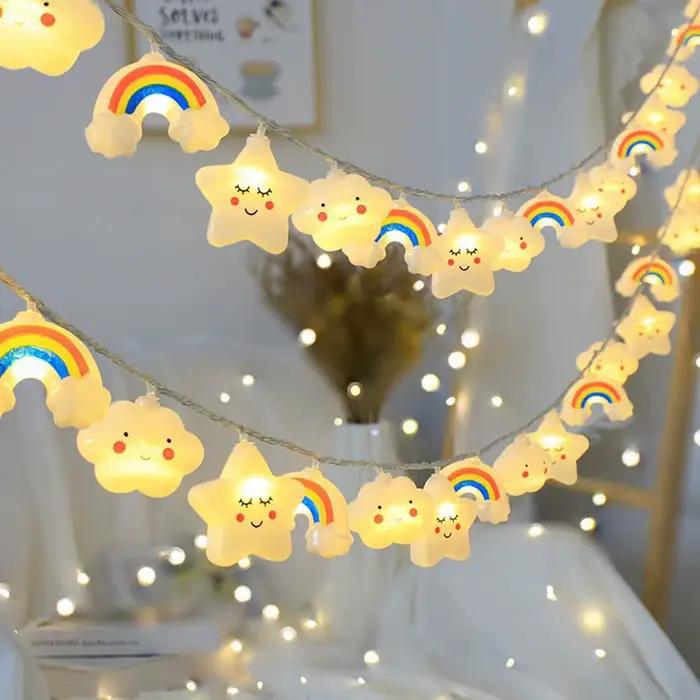 Guirlande lumineuse LED arc-en-ciel, étoile et nuage, 1 paquet, féerique décorative, alimentée par b