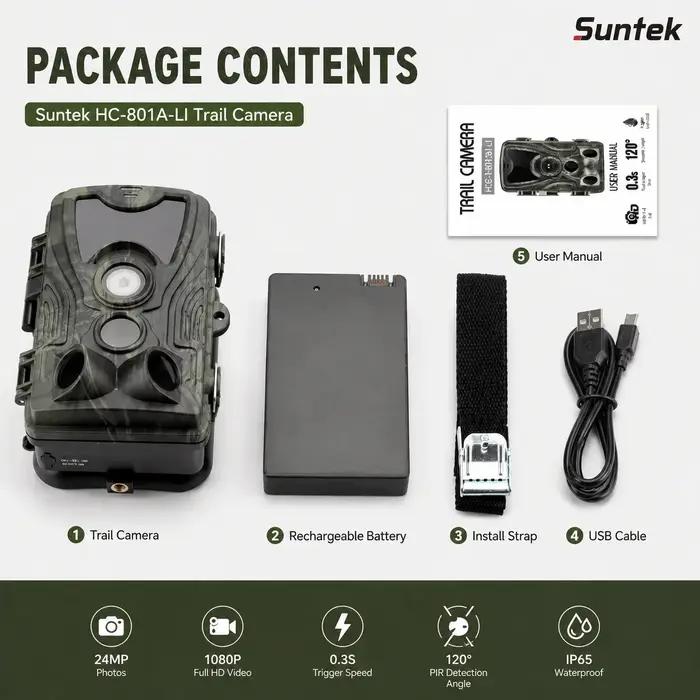 Caméra de chasse exterieure 24mp 1080p batterie 5000mah lithium vision nocturne surveillance ferme verger sécurité a domicile