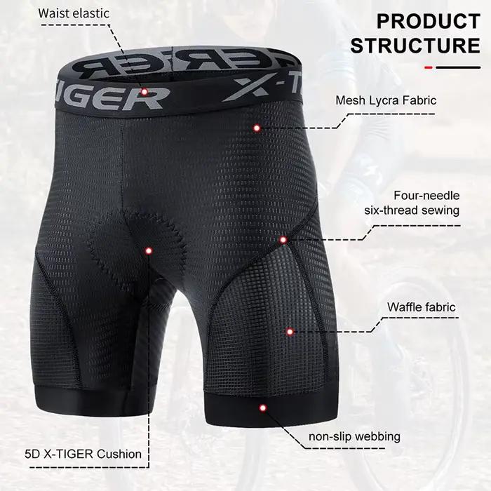 X-TIGER Shorts de Cyclisme Hommes avec Coussin 5D Gel Rembourré, sous Vetement Cycliste VTT Séchage
