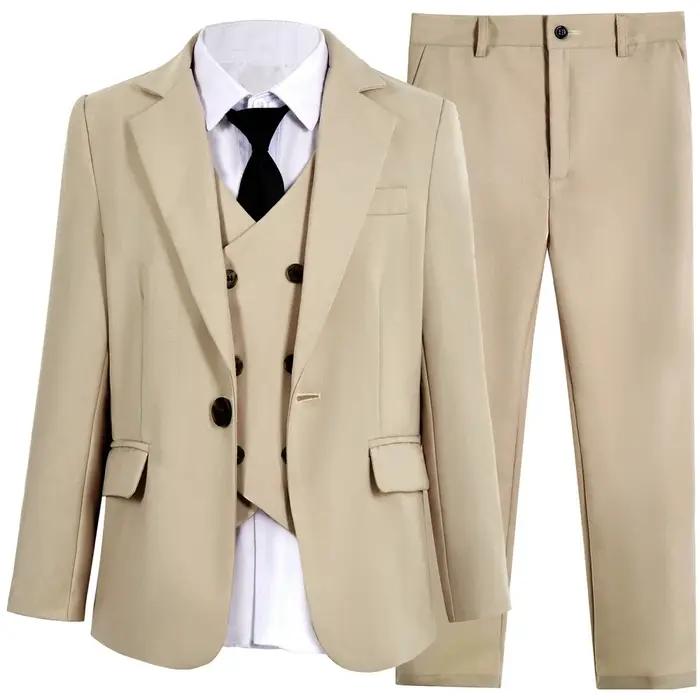 Ensemble de costume décontracté pour enfants, 4 pièces, 3 couleurs disponibles, revers cranté, confo