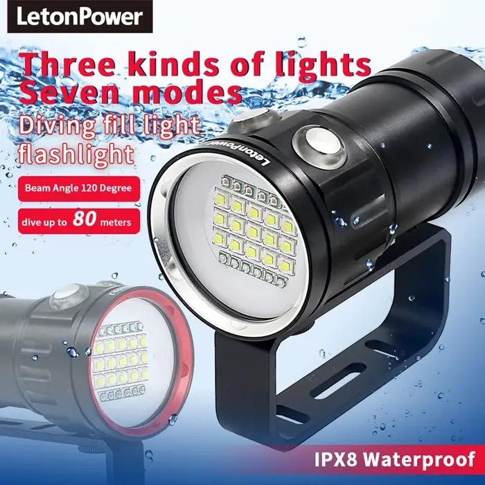 Lampe de plongée professionnelle sous-marine 27 LED, lampe de surbrillance pour photographie, 20000l