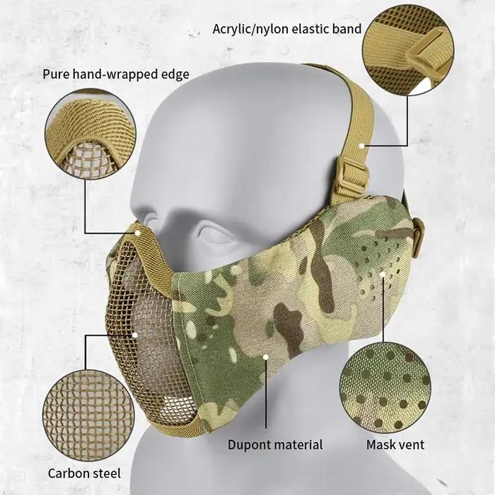 Hunting Foldable Mesh Mask With Ear Protection Airsoft Half Face Paintball Shoot