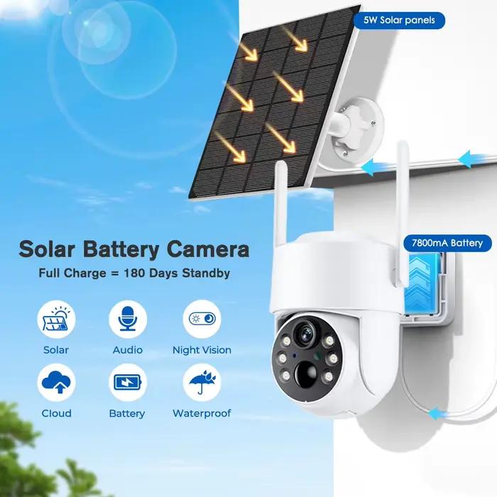 Caméra PTZ WiFi extérieure solaire 4MP batterie intégrée - Surveillance vidéo longue autonomie application iCsee