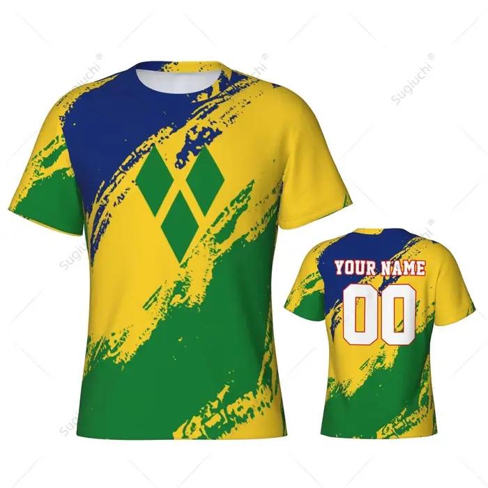 T-shirt de sport ajusté pour hommes, avec nom personnalisé, couleur du drapeau de Saint-Vincent-et-les-Grenadines, maillot pour les fans de football