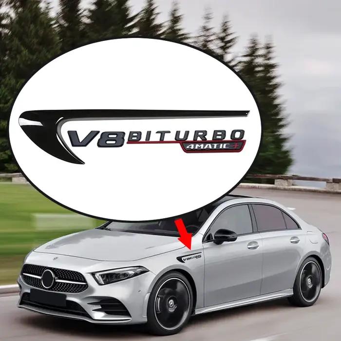 Badge emblème de garde-boue de voiture V8 BITURBO 4MATIC + pour Mercedes Benz AMG W117 W212 W213 W20