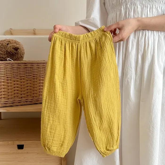 Pantalons simples pour enfants, couleur unie, vêtements d'été, fins, amples, Anti-moustiques, bouffants pour bébés filles, pantalons décontractés