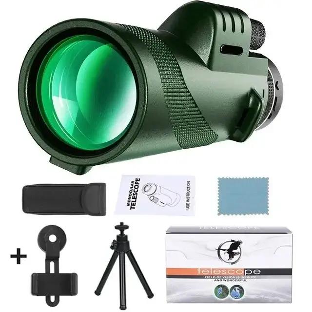 Monoculaire puissant 80x100 HD 50000m avec trépied et support téléphone pour chasse camping tourisme longue portée