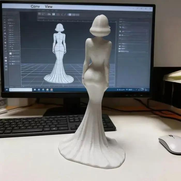 Statue de déesse imprimée en 3D cheveux courts blancs robe de soirée élégante figurine de bureau moderne minimaliste occasions spéciales cadeau d'anniversaire mariage
