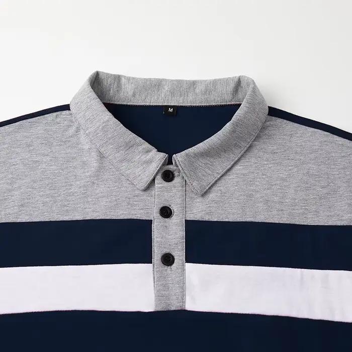 Chemise à manches longues pour hommes, décontractée, en coton, col Patchwork, pull rayé, Streetwear,