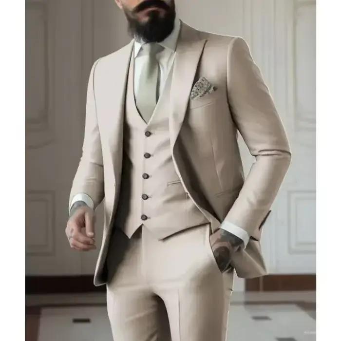 Costume élégant pour homme 3 pièces vert clair avec revers en pointe, veste, gilet et pantalon – Ens