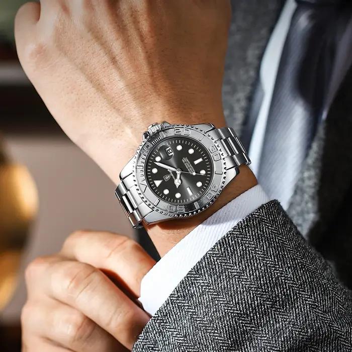 Montre homme luxe POEDAGAR étanche sport acier inoxydable - Montre quartz avec date lumineuse cadeau homme