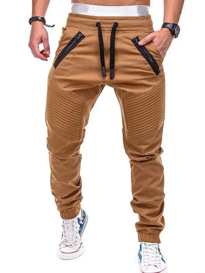 Pantalon homme été élastique cordon zip slim rayé harem casual BSD-8812 léger confortable