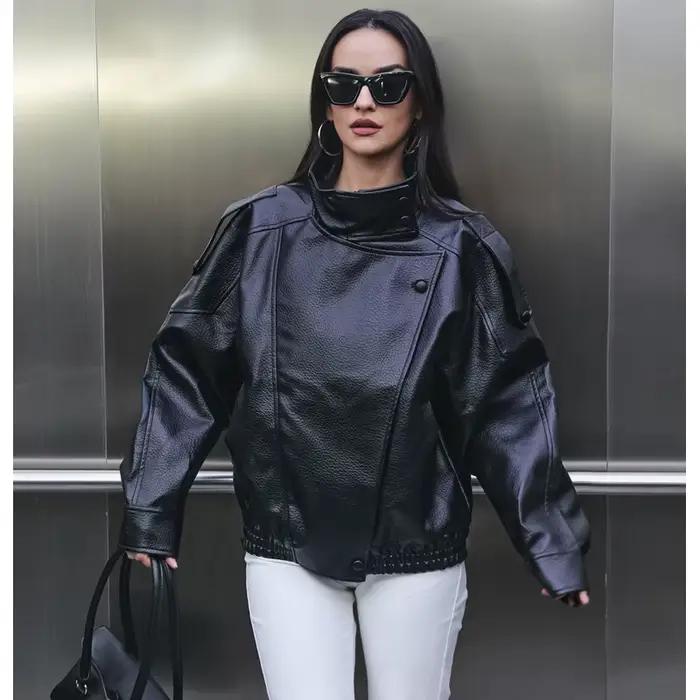 MUJER Faux cuir femme veste noir surdimensionné Bomber vestes pour femmes vêtements d'extérieur hive