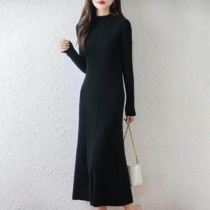 Nouvelle robe à col rond pour femmes avec pull 100% laine mérinos automne et hiver pull Long tricoté