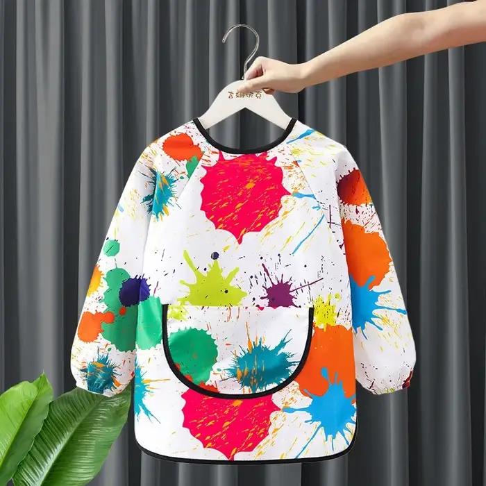 Tablier de peinture imperméable, Vêtements de protection inversés pour l'art des bébés, Bavette de repas résistante aux taches pour la maternelle, Combinaison de peinture pour enfants