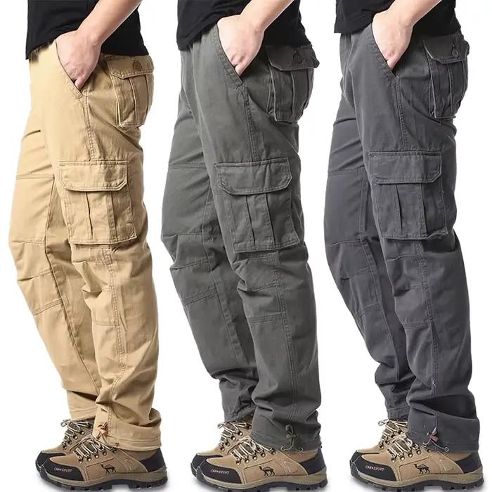 Pantalon de chasse tactique homme large poches élastique coton pur jogging extérieur travail décontracté