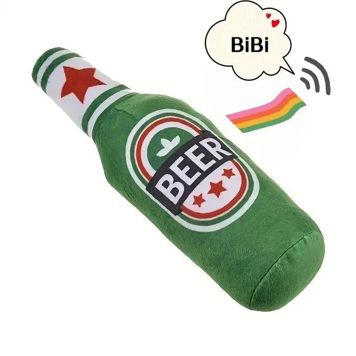 Jouet pour chien réaliste en forme de bouteille de bière, qui couine. Jouet interactif, résistant aux morsures et à l'usure. Facile à nettoyer