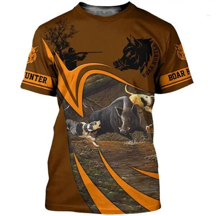 T-shirt pour homme à imprimé 3D de sanglier camouflage, manches courtes, col rond, streetwear décont