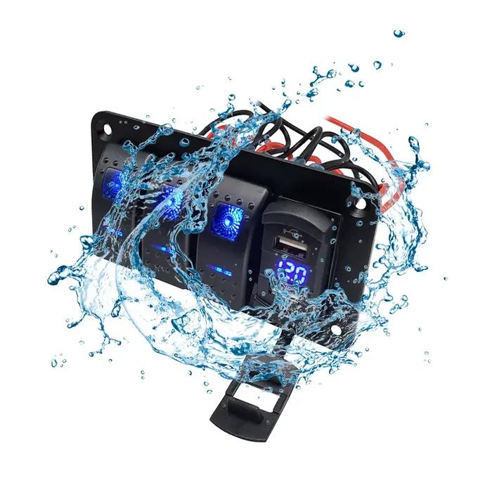 Voltmètre numérique avec interrupteur à bascule pour voiture, double Port USB, sortie 12V, 12V/24V,