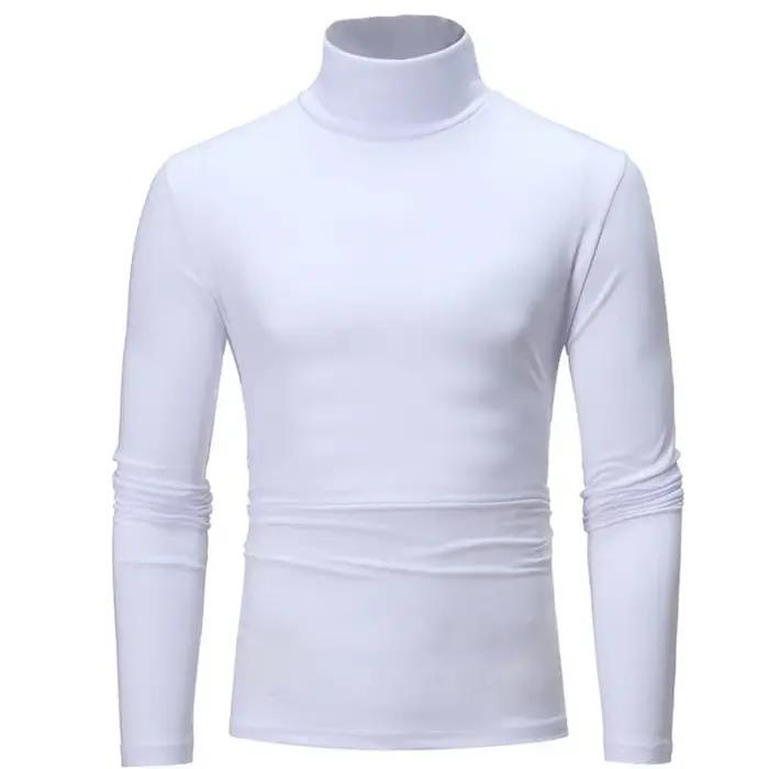 Mode hommes décontracté coupe ajustée basique col roulé col haut pull mâle automne printemps mince hauts