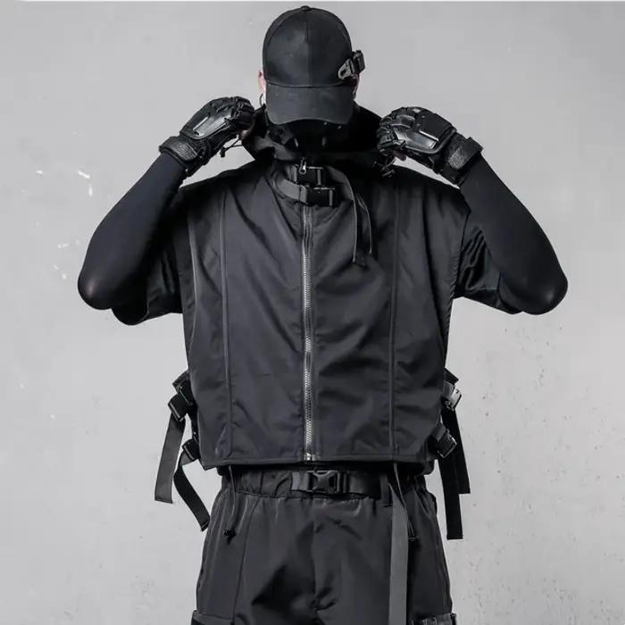 Fonction tactique ruban Patchwork conception Cargo gilet homme vêtements Techwear Style haute rue à capuche hauts sans manche chalecos