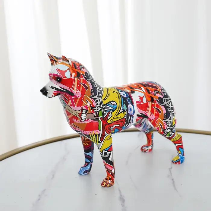 Statue de chien husky en résine faite à la main