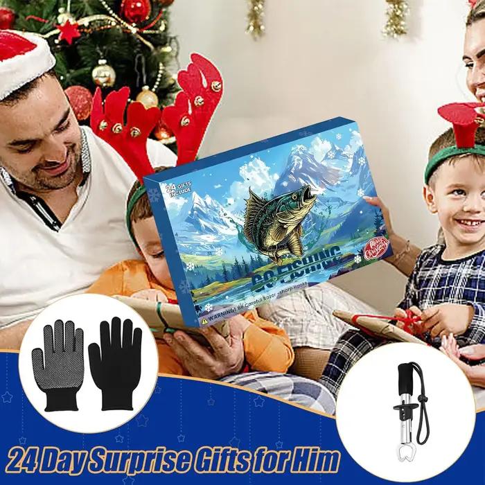Calendrier de l'Avent de pêche 2025, boîte de compte à rebours de noël de 24 jours avec accessoires de pêche, porte-canne, pince à lèvres, cadeau pour papa et mari
