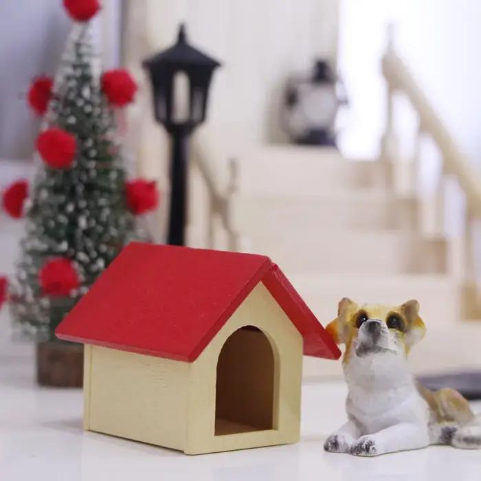 Mini chenil pour chien en bois 1:12 pour maison de poupée