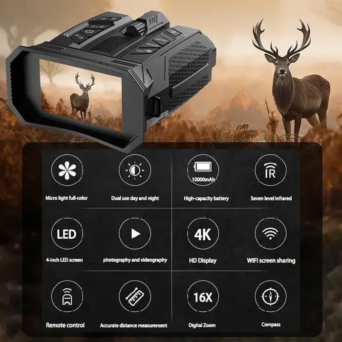 Jumelles de Vision nocturne 16X montées sur la tête 4K UHD WiFi télescope d'appareil photo numérique infrarouge 48MP