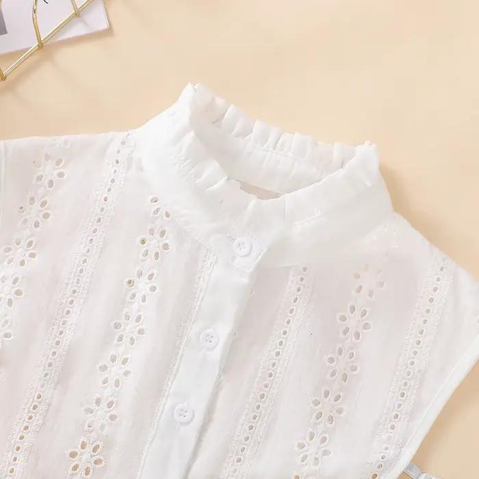 Faux col respirant ajouré en coton pour femmes, col montant à la mode, professionnel décontracté polyvalent, style floral élégant pour occasions spéciales