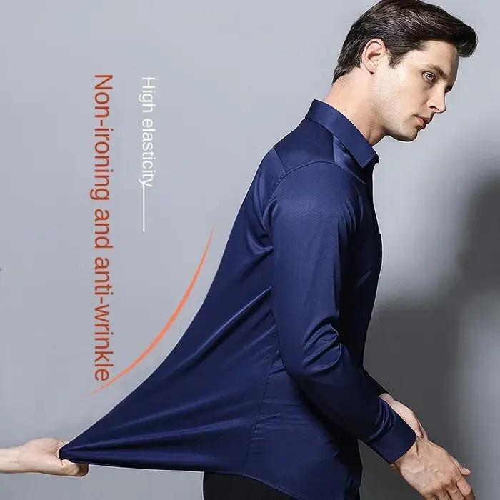 Chemise élastique à manches longues pour hommes, robe d'affaires sans repassage, tenue de travail pr