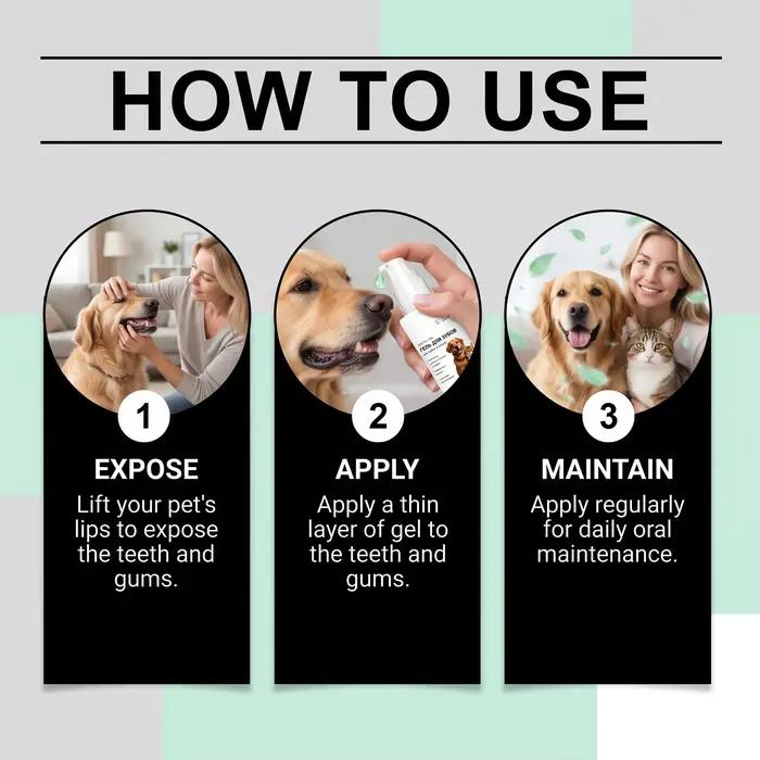 Gel de Soin Dentaire pour Animaux de Compagnie, Entretien de la Surface des Dents, Rafraîchit l'Haleine, Apaise les Gencives, Pas de Rinçage Nécessaire, Gel de Nettoyage des Dents pour Chiens et Chats