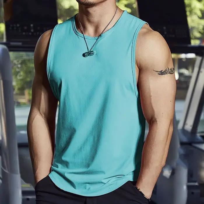 Débardeur d'été pour hommes en nylon respirant fitness jogging musculation sans manches col rond style décontracté sport activité extérieure