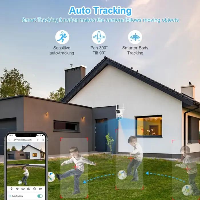 Caméra sécurité PTZ double objectif Smar 6MP - Audio bidirectionnel auto-tracking - Surveillance WiFi extérieure