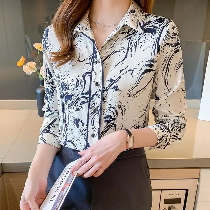 Mode dames chemises nouveau élégant femmes Blouses à manches longues boutonné hauts blusa mujer