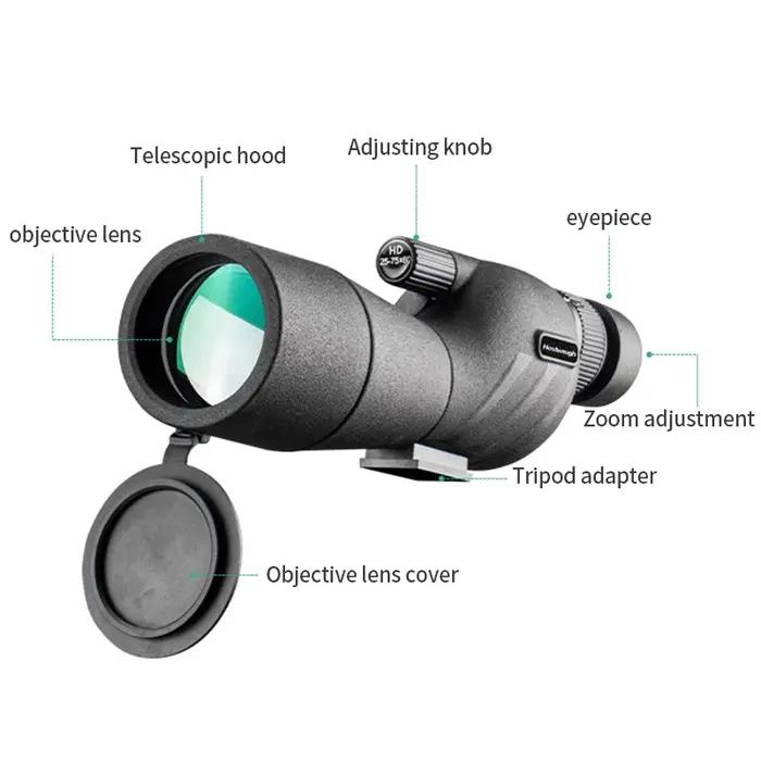 Spotting scope 25-75x60 HD puissant monoculaire - Télescope zoom prisme étanche ornithologie tir camping
