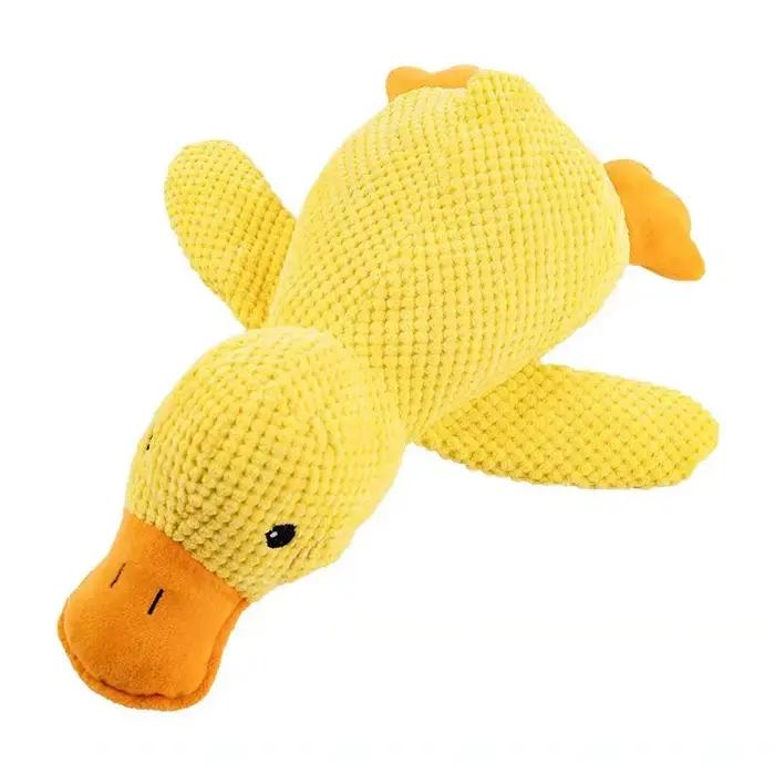 Jouet interactif pour chien en forme de canard couineur, jouet à mâcher en peluche chenille avec rembourrage en coton PP, compagnon câlin pour chiens de petite, moyenne et grande taille.