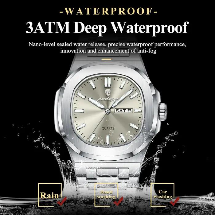 Montre homme militaire de luxe POEDAGAR étanche lumineuse - montre quartz acier inox avec date et semaine