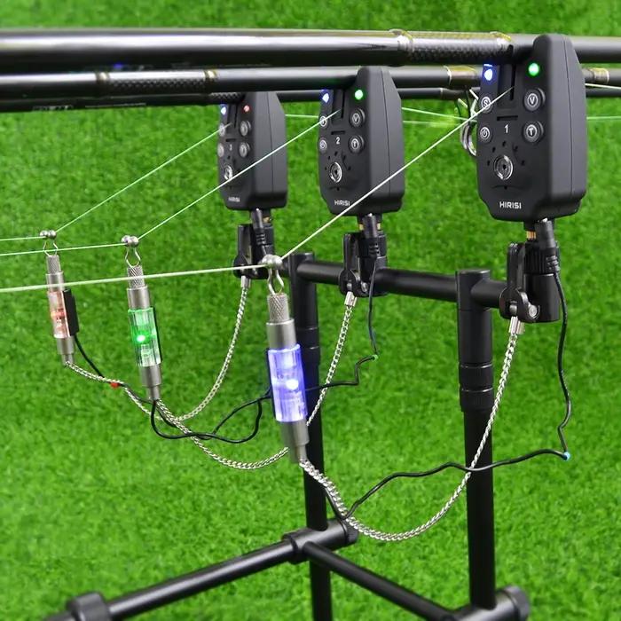 Pack d'Alarmes de pêche sans fil 4pcs Détecteurs et 1 pcs récepteur avec 4pcs Balancier dans un étu