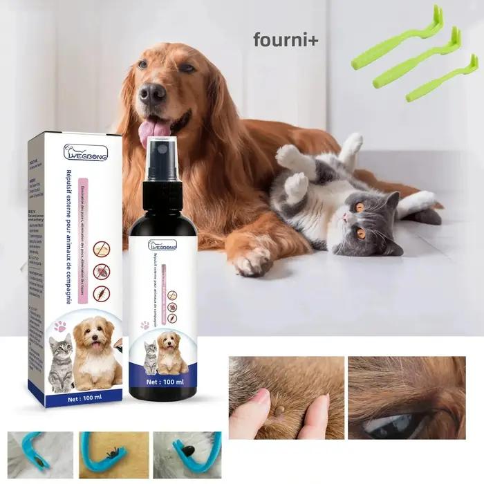 Spray répulsif contre les puces et les tiques pour animaux de compagnie